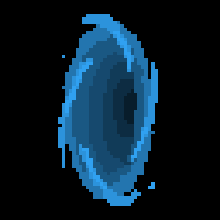 a pixelated blue portal spinning.